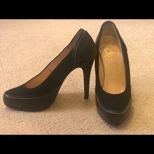 Christian Louboutin Black Leather and Suede Pumps